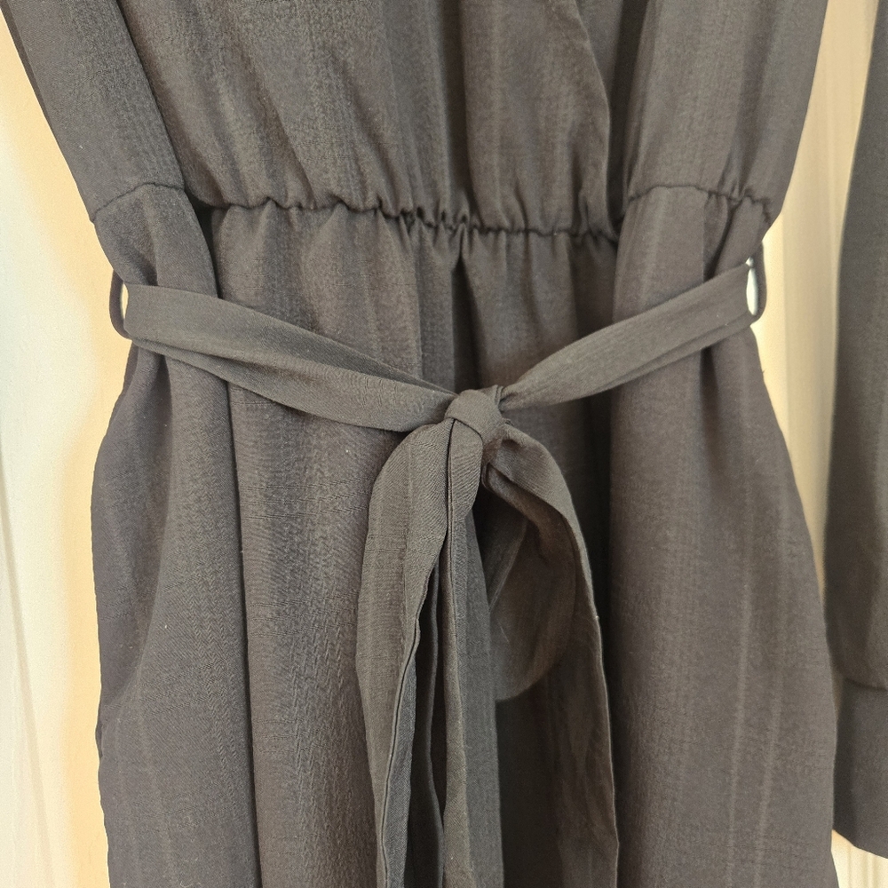 🖤 NEED Black Faux Wrap Maxi Dress Cinched Waist Pockets Size Large - Picture 9 of 17